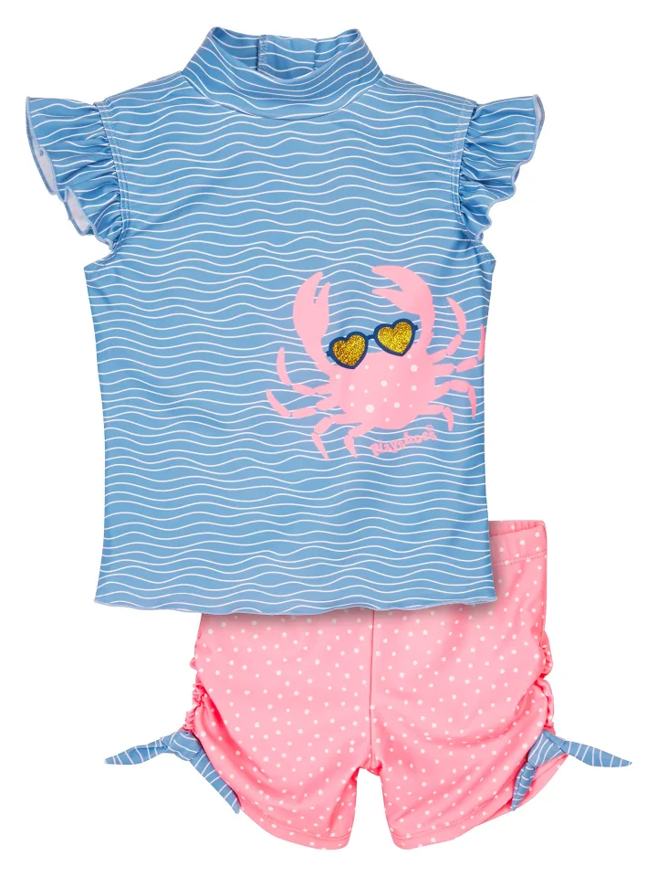 Süßes Bade-Set in hellblau und rosa mit dem niedlichen Krebs mit UV-Schutz