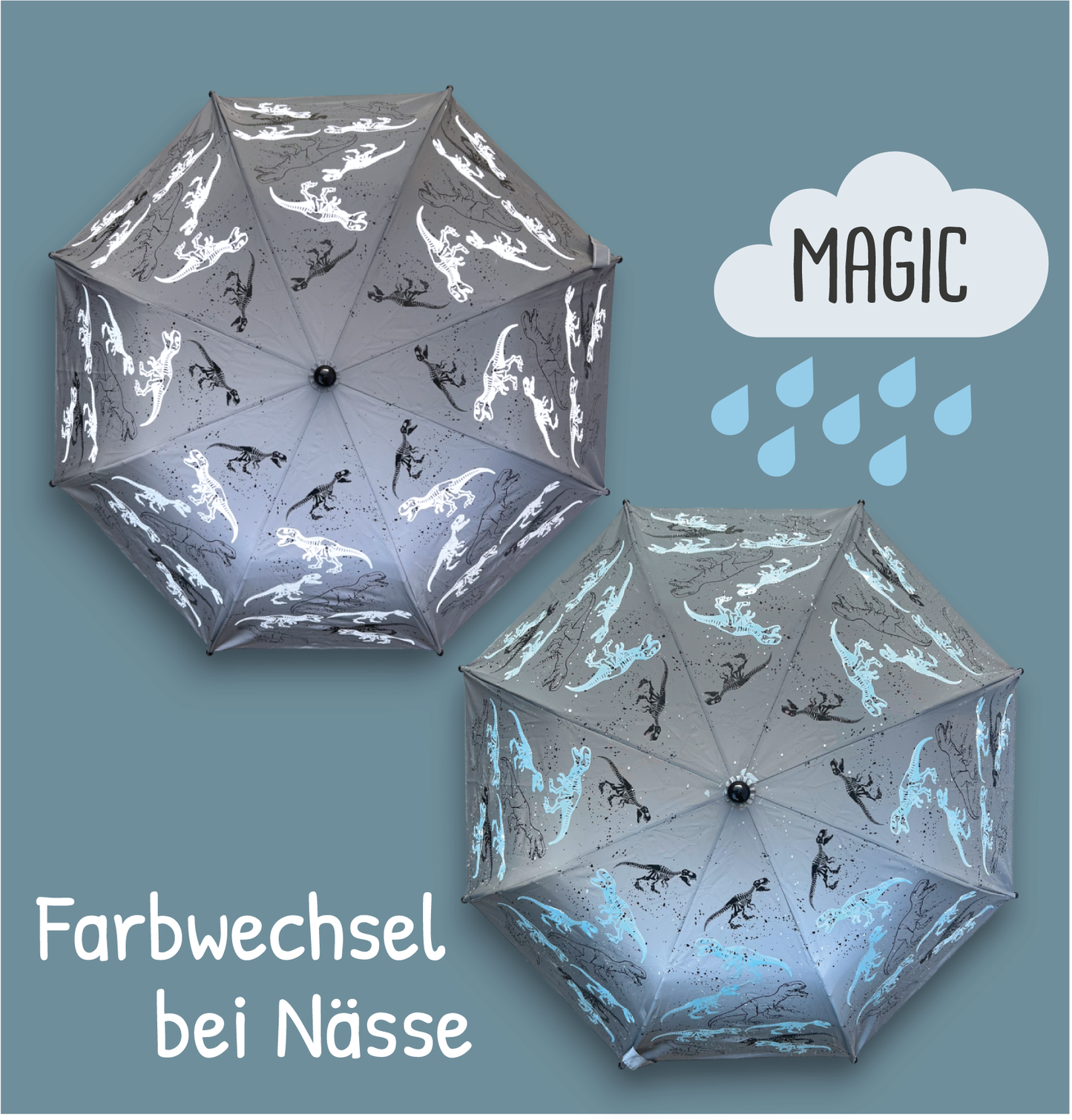 Toller reflektierender Regenschirm mit Farbwechsel für den Rucksack oder die Handtasche. Perfekt für alle Dino-Fans!