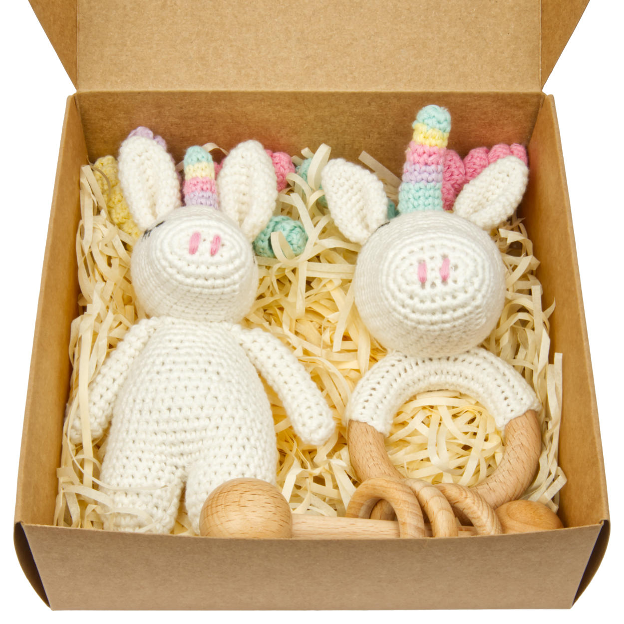 Schönes Geschenkset zur Geburt für alle Einhorn-Fans mit Stofftier, Rassel und Beißring