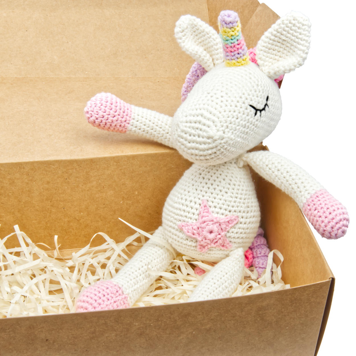 Das zauberhafte, von Hand gehäkelte Einhorn ist ein schönes Geschenk für Mädchen und Jungs