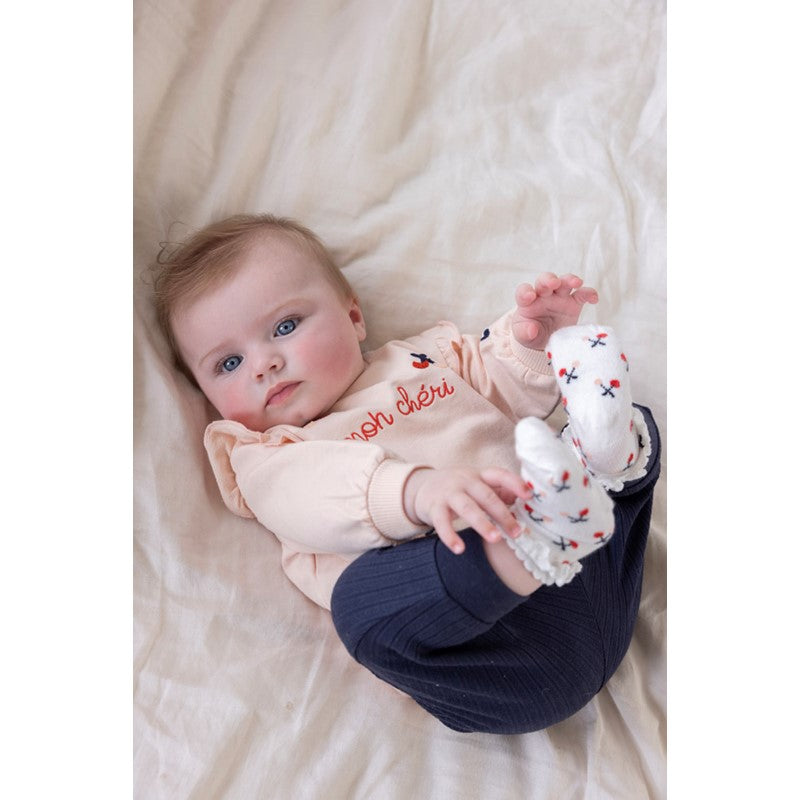 Leichte gerippte Hose mit Schleife in dunkelblau aus Bio-Baumwolle