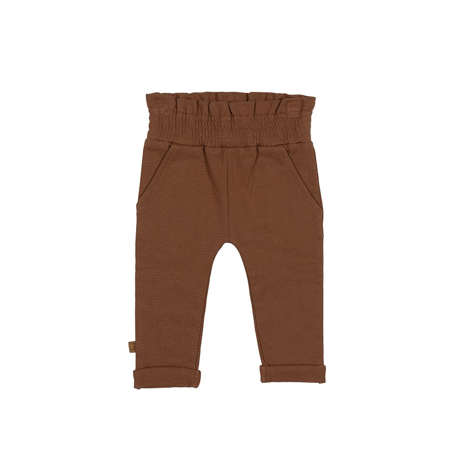 Schöne braune Mädchenhose mit zauberhaften Rüschen am Bund