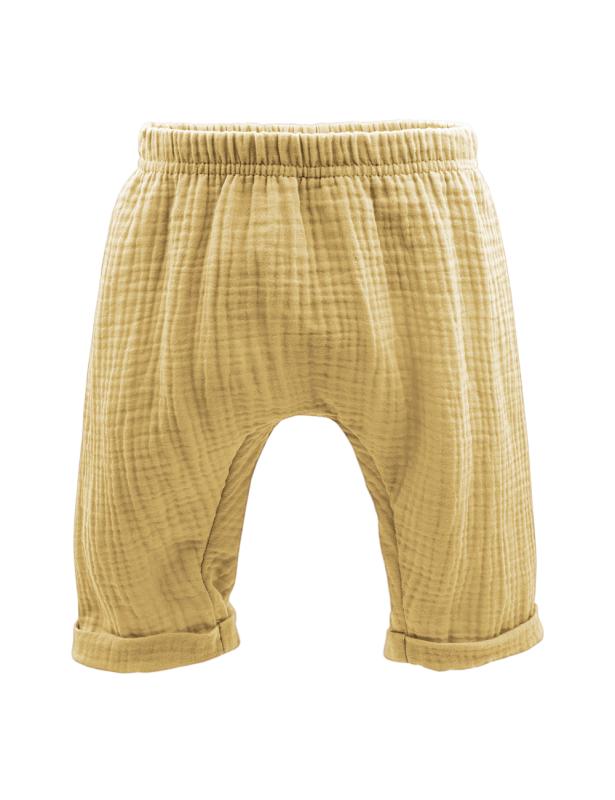 Hochwertige Musselin Krempelhose aus GOTS-zertifizierter Bio-Baumwolle von maximo in senf