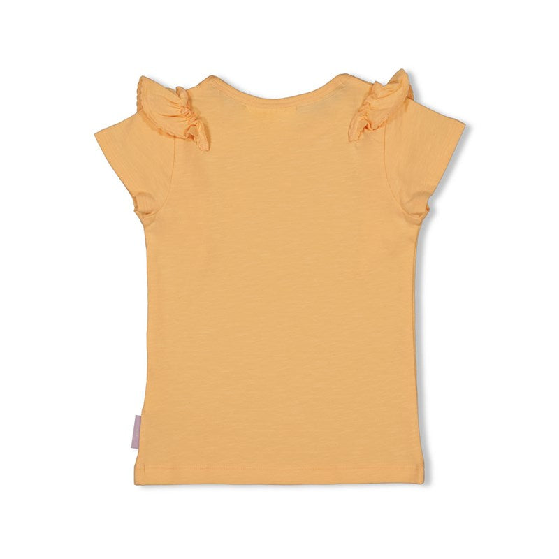 Süßes T-Shirt in Aprikose mit Rüschen und Rundhalsausschnitt