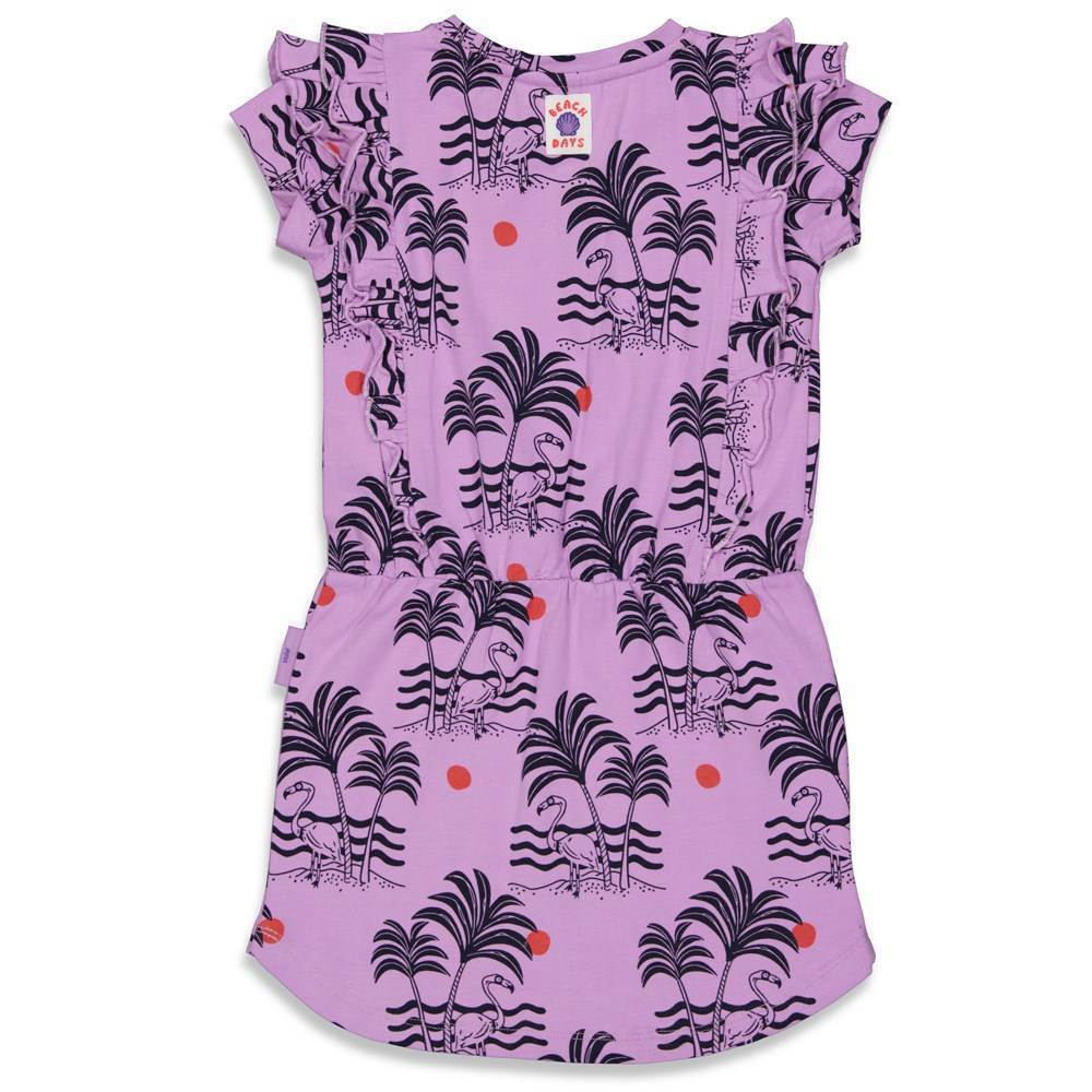 Sommerkleid von Jubel mit Flamingos und Palmen in lila