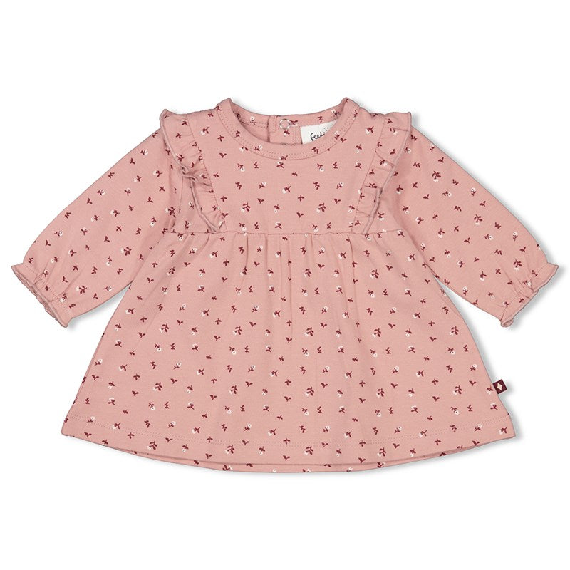 Süßes Kleid mit Blumenmuster und Rüschen in rosa