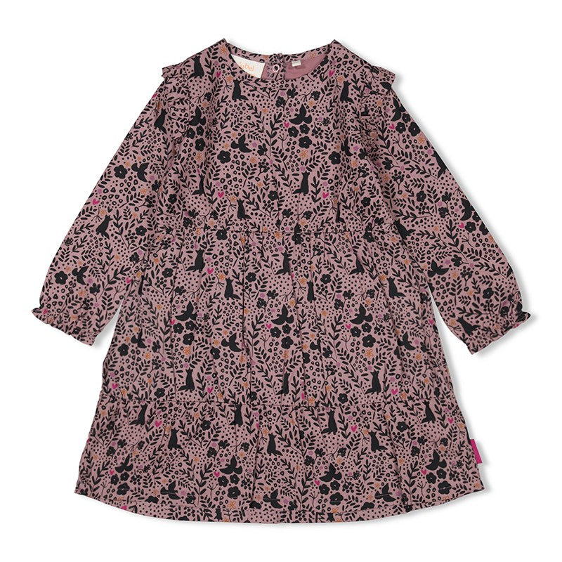 Schönes Kleid in Lila mit Rüschen und All Over Print
