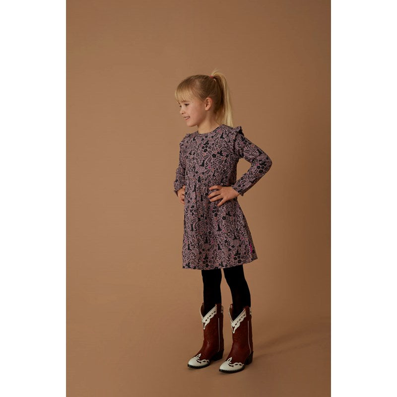 Schönes Kleid in Lila mit Rüschen und All Over Print