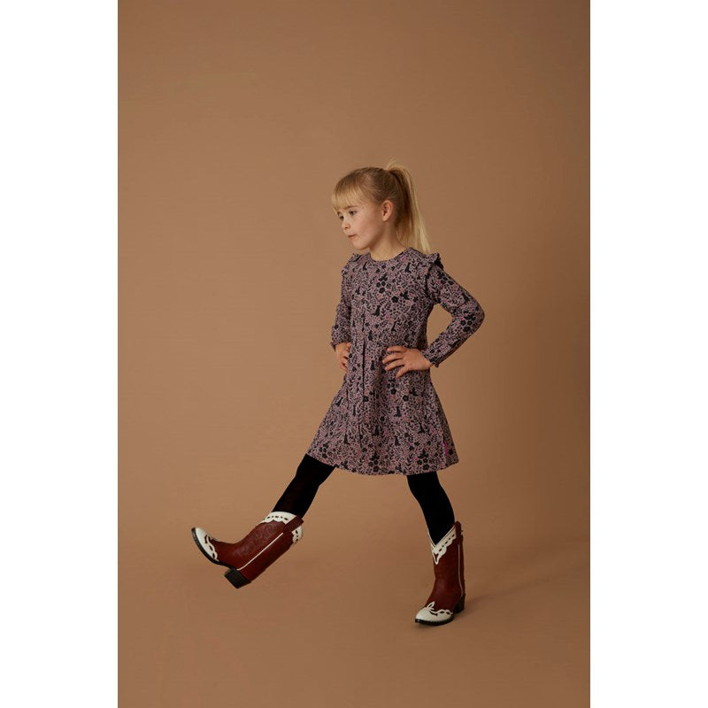 Schönes Kleid in Lila mit Rüschen und All Over Print