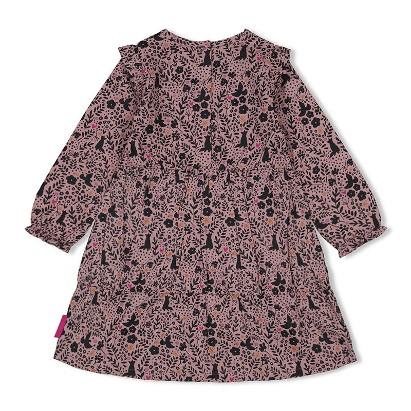 Schönes Kleid in Lila mit Rüschen und All Over Print
