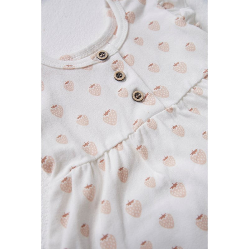 Niedliches Kleid mit AOP Erdbeeren und Rüschenärmeln aus Bio-Baumwolle