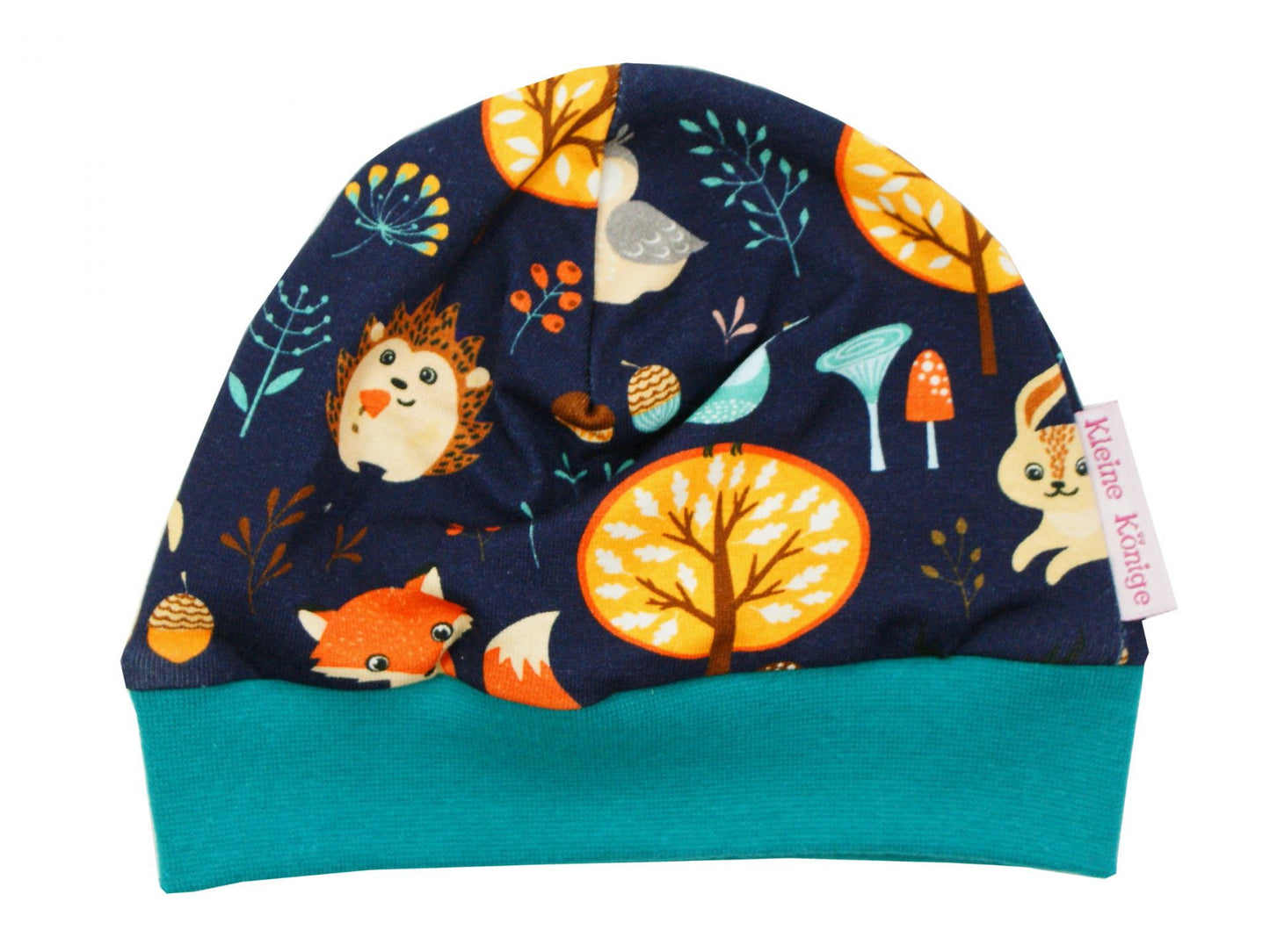 Süße Babymütze mit Füchsen, Reh, Hasen, Igel
