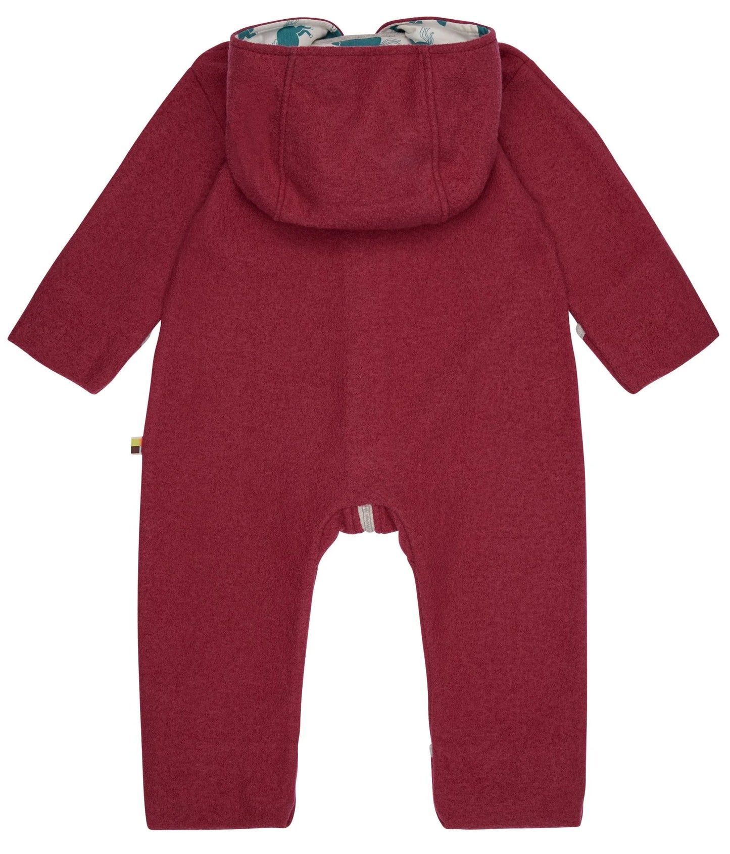Der schöne Wollwalk-Overall mit Kapuze in der Farbe Berry von hinten