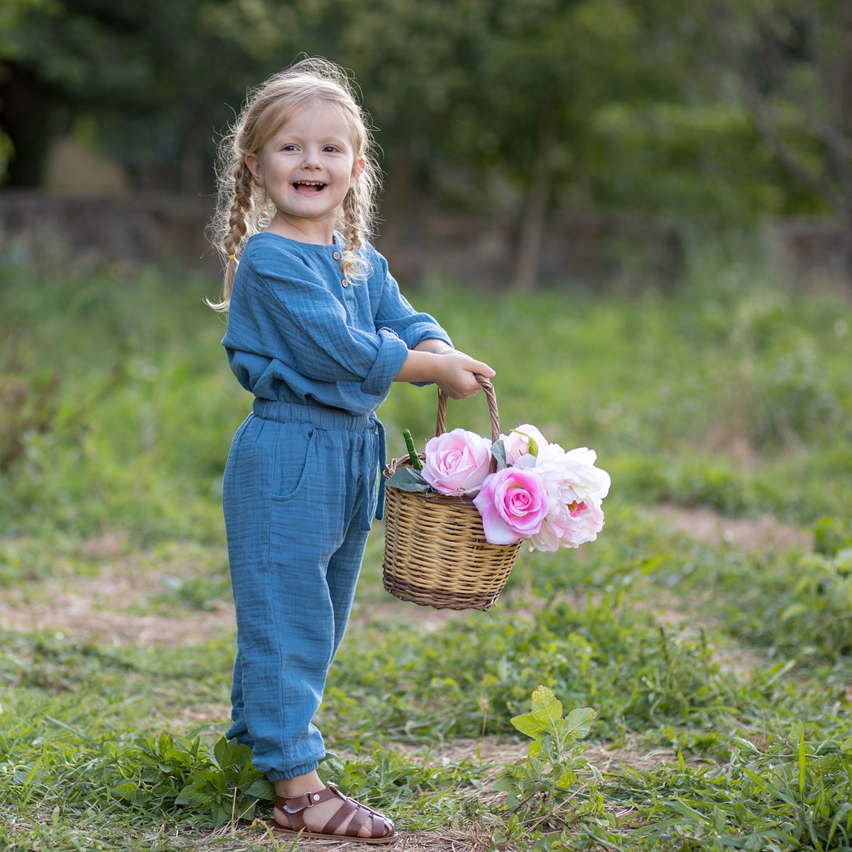 OrganicEra - lange Musselin Hose indigo/ rost