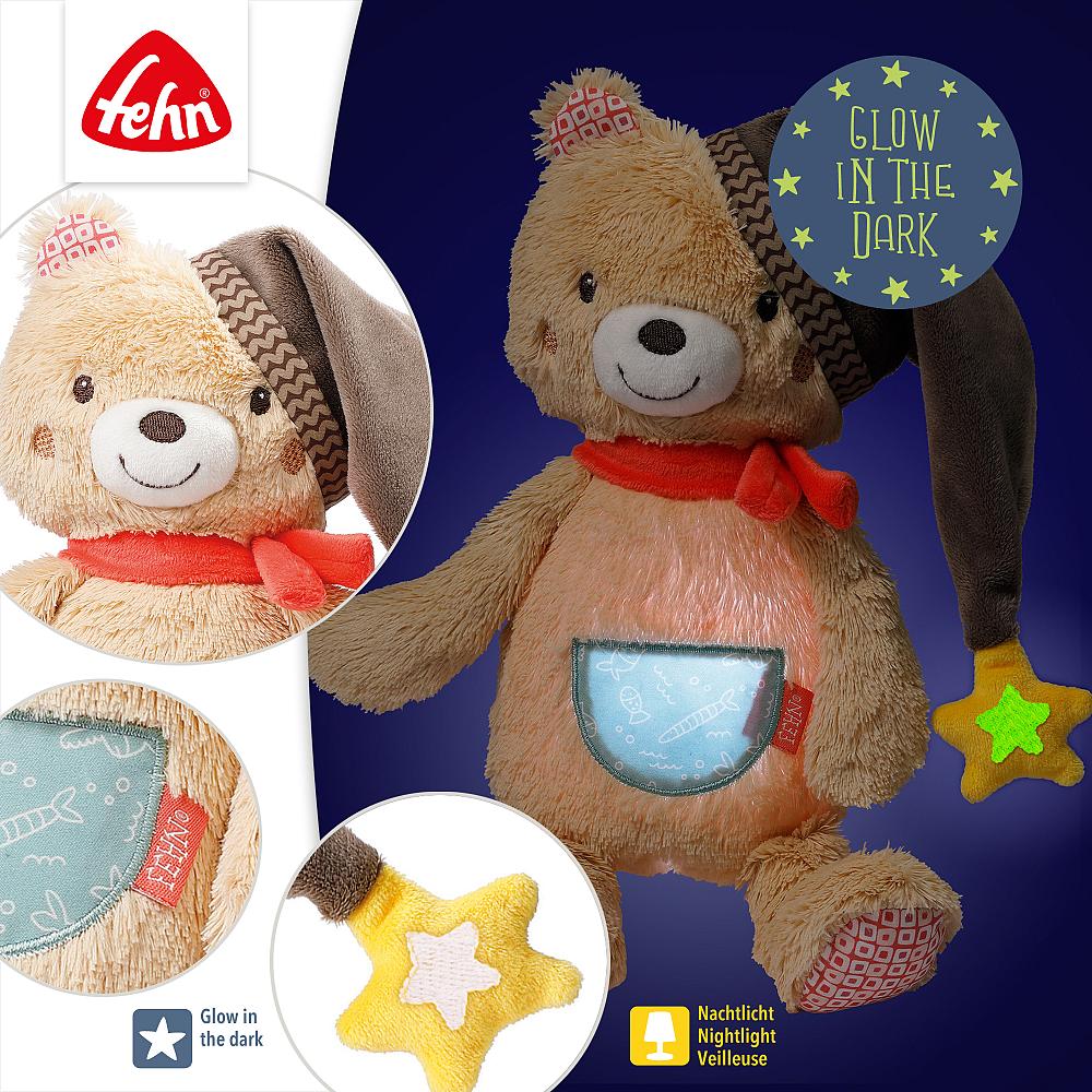 Weiches Kuscheltier Bär mit Nachtlicht und indirekter Glow-in-the-Dark Bestickung