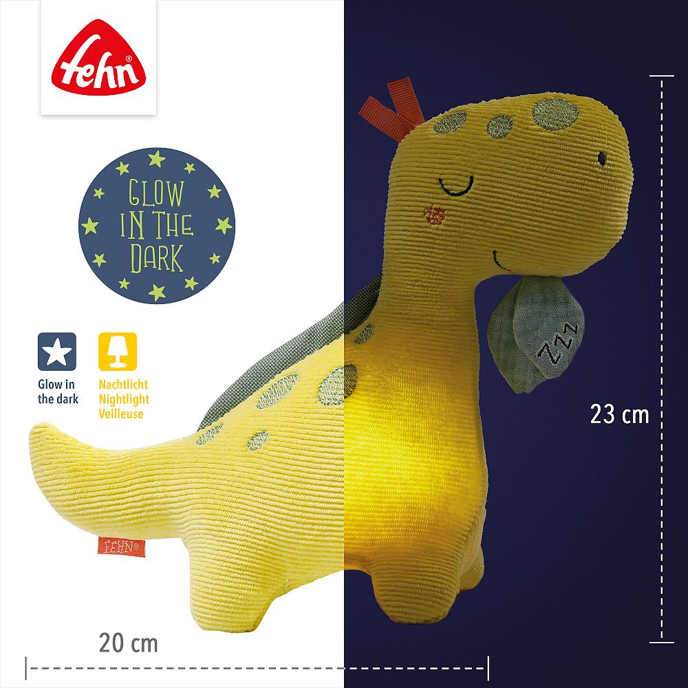 Weiches Dino-Kuscheltier mit Nachtlicht, mit Farbwechsel und Glow-in-the-Dark Bestickung