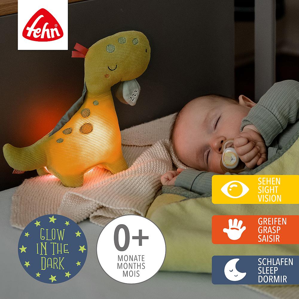 Weiches Dino-Kuscheltier mit Nachtlicht, mit Farbwechsel und Glow-in-the-Dark Bestickung