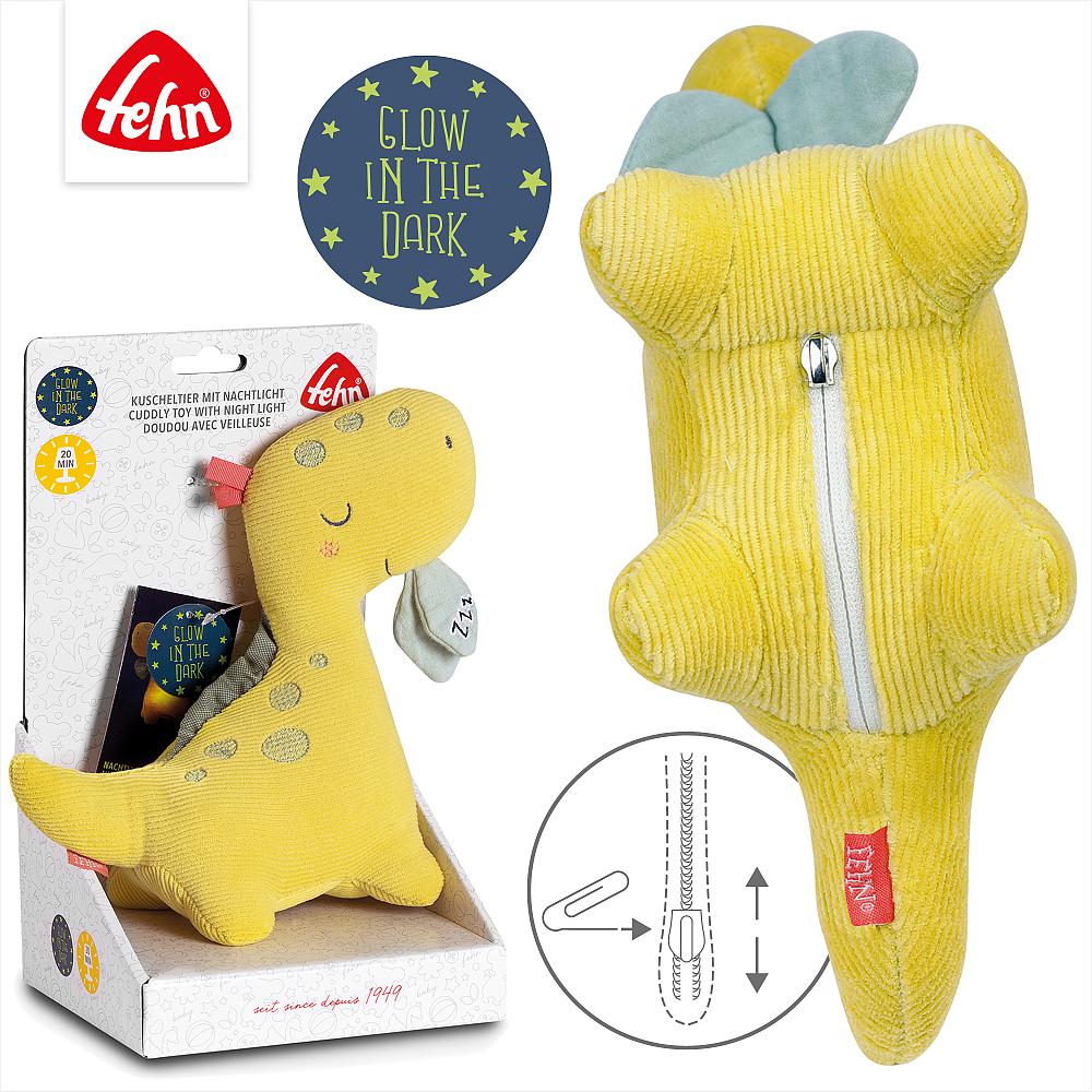 Weiches Dino-Kuscheltier mit Nachtlicht, mit Farbwechsel und Glow-in-the-Dark Bestickung