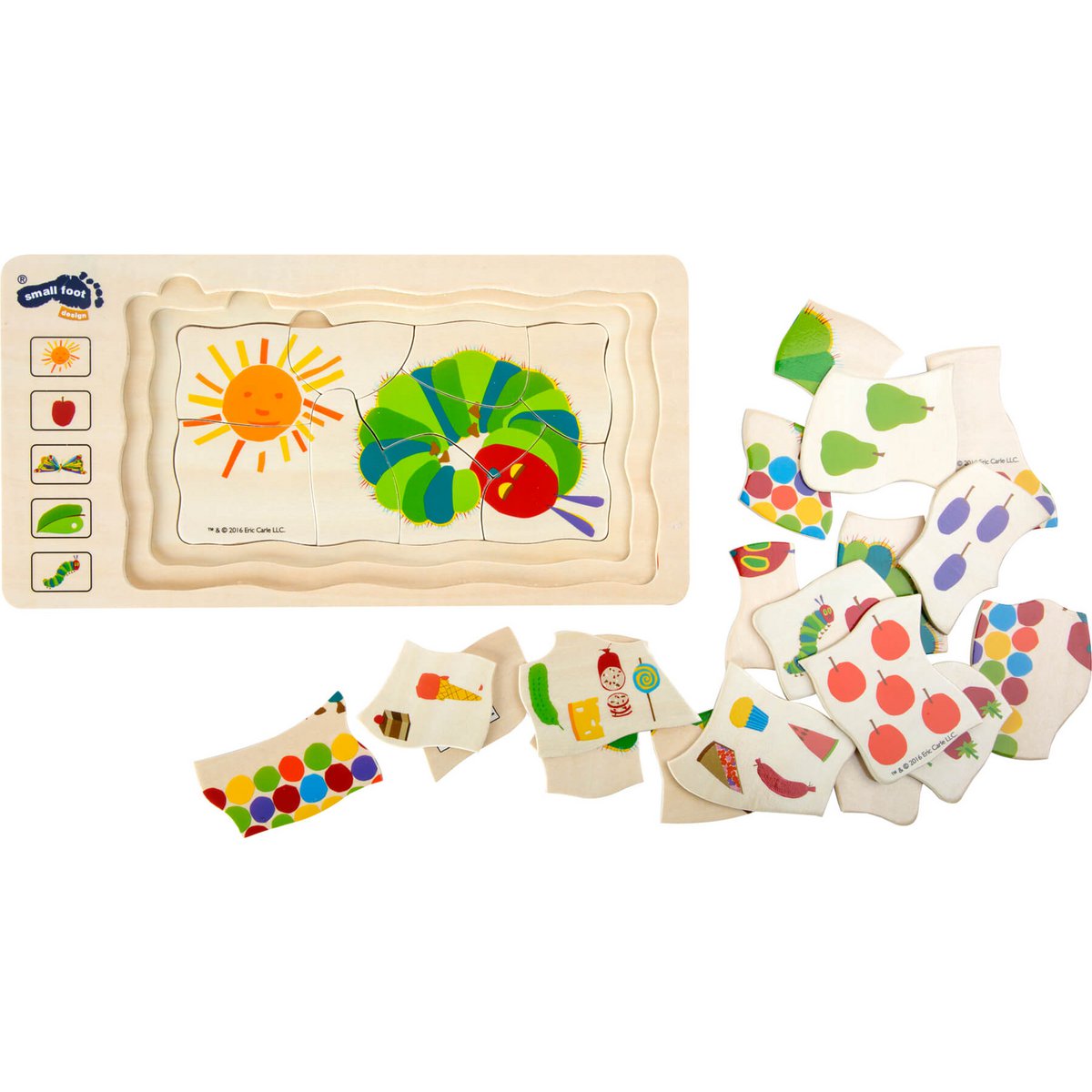 Schichtpuzzel mit der niedlichen Raupe Nimmersatt