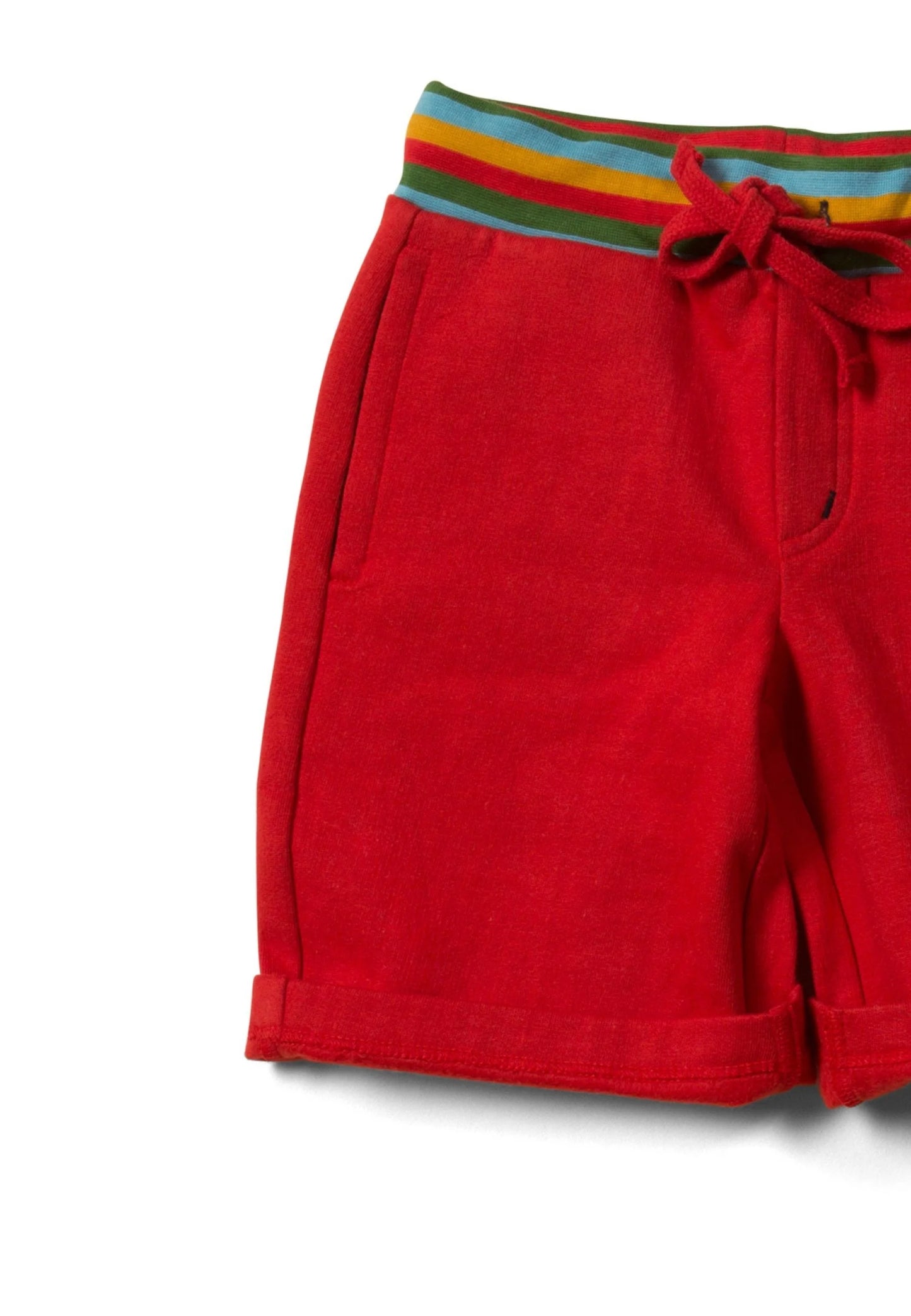 Hochwertige kurze Hose in rot mit buntem Bund und Zugbund aus weicher Bio-Baumwolle