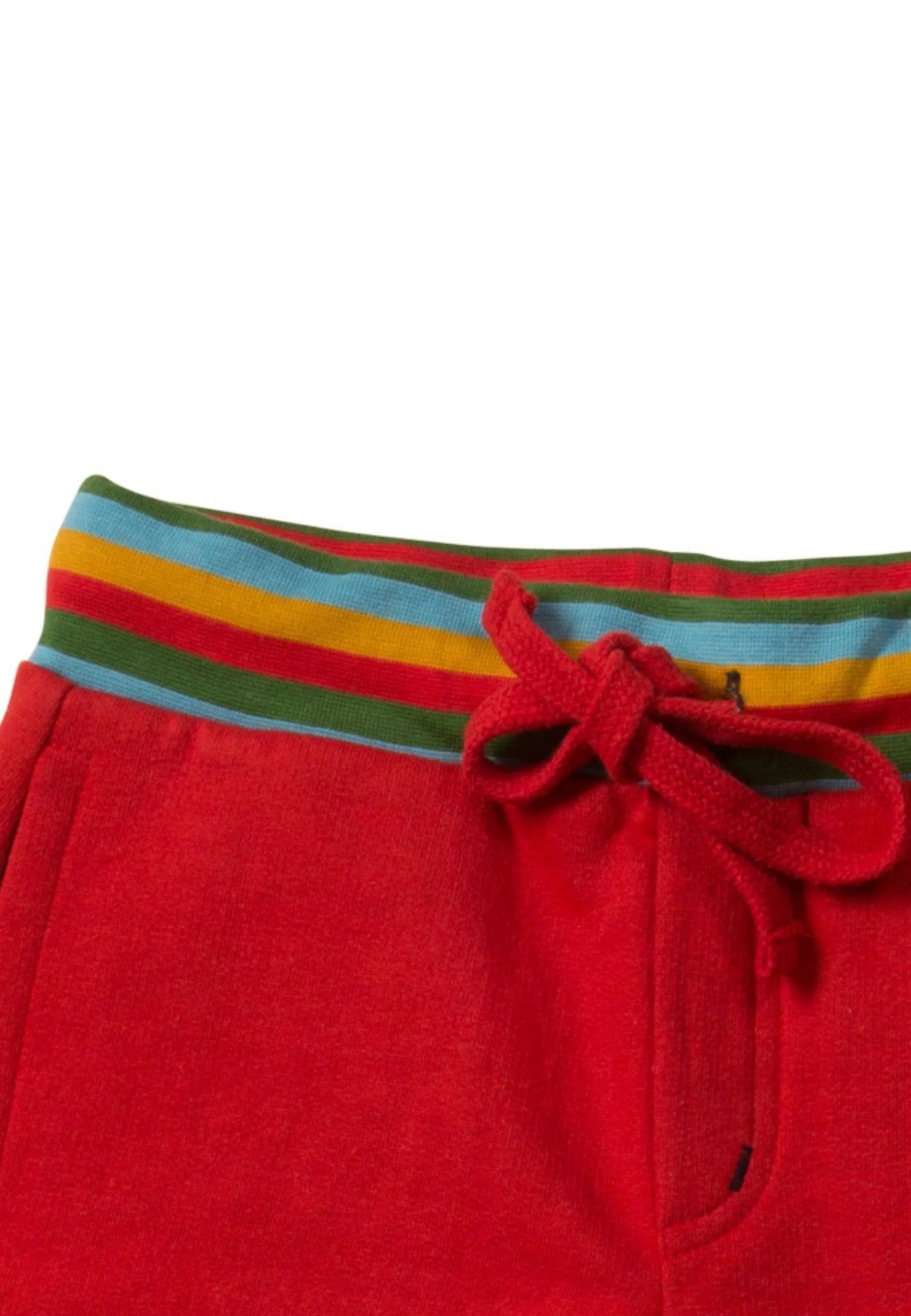 Hochwertige kurze Hose in rot mit buntem Bund und Zugbund aus weicher Bio-Baumwolle
