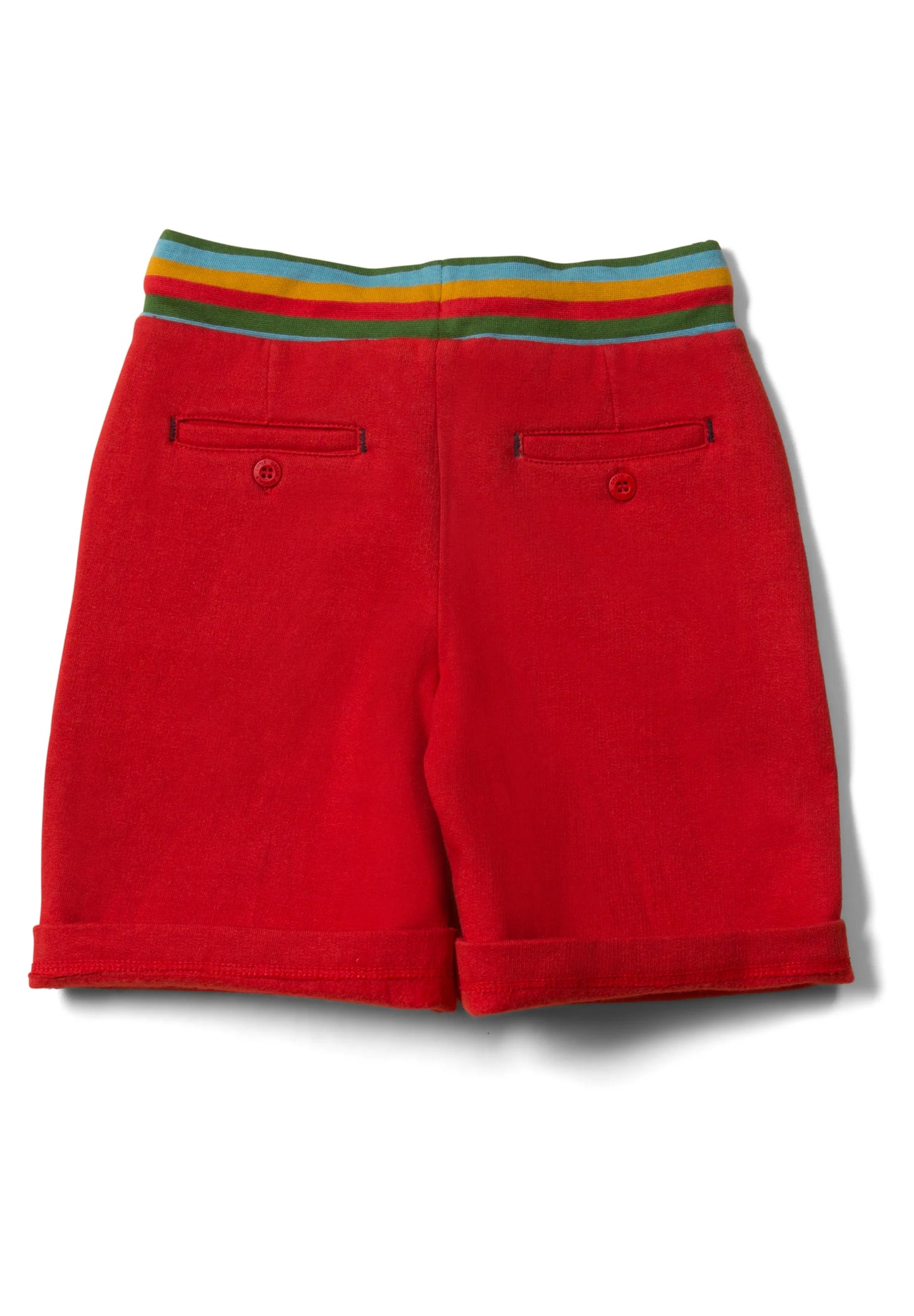 Hochwertige kurze Hose in rot mit buntem Bund und Zugbund aus weicher Bio-Baumwolle