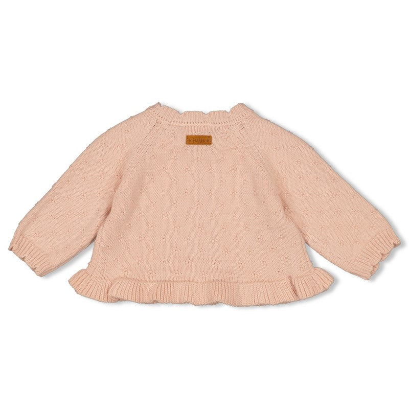 Süße Strickjacke in rosa mit Rüschenbund und Strickmuster