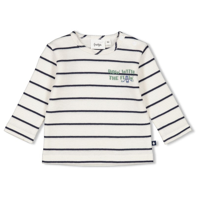 Hochwertiges Ringel-Longsleeve mit Waffelstruktur in Marineblau und Offwhite