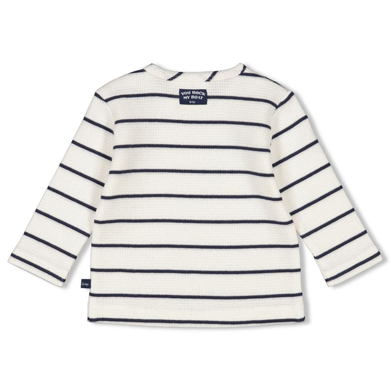 Hochwertiges Ringel-Longsleeve mit Waffelstruktur in Marineblau und Offwhite