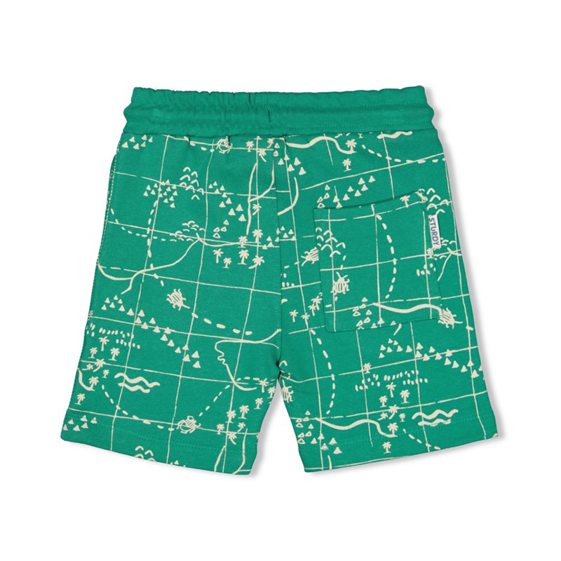 Bequeme Shorts in grün mit Landkarten All Over Druck in weiß aus Bio-Baumwolle