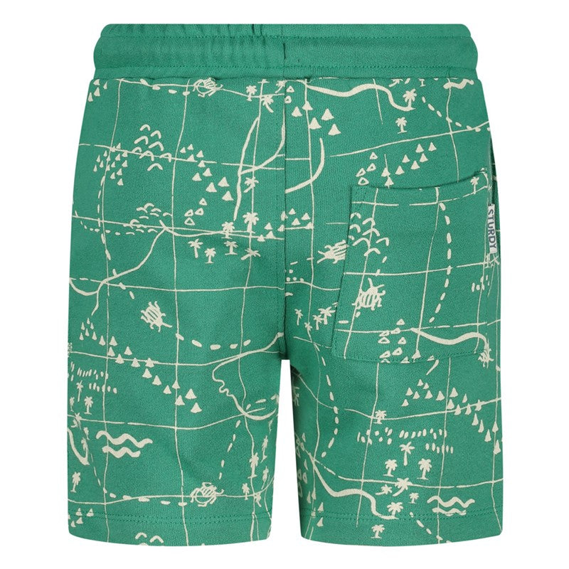Bequeme Shorts in grün mit Landkarten All Over Druck in weiß aus Bio-Baumwolle