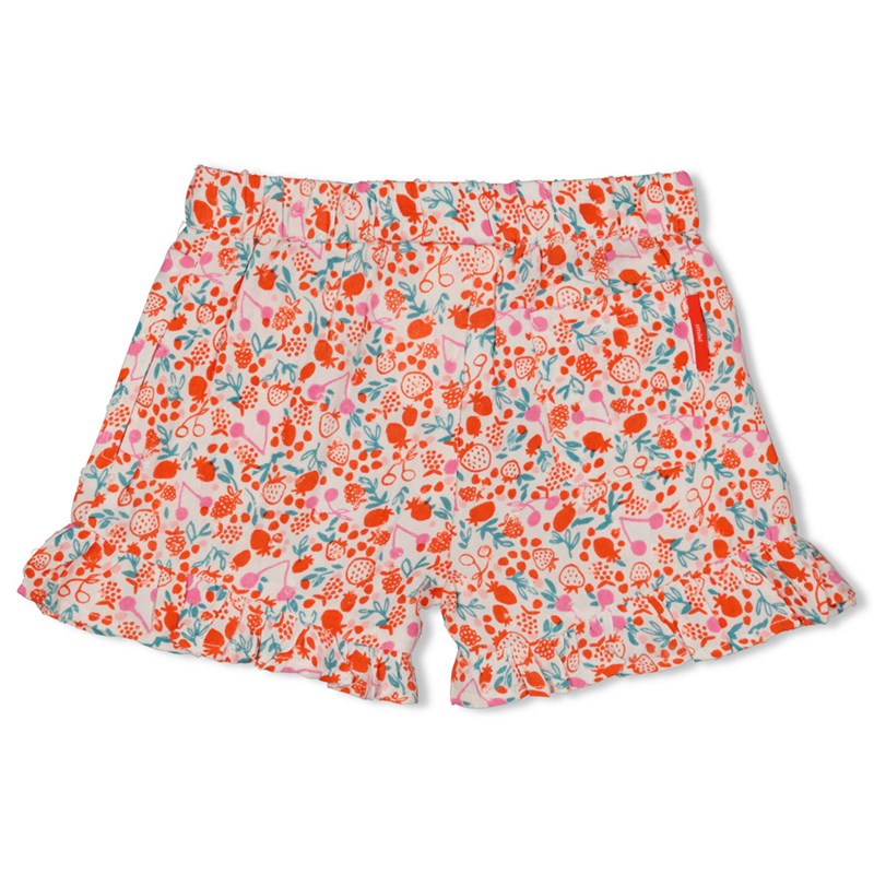 Niedliche Shorts mit All-Over-Print in rot und rosa mit hübschem Kordelzug und Rüschen