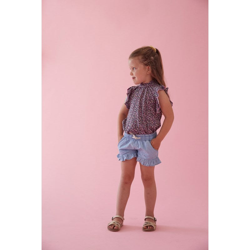 Süße Shorts in denim blau mit Rüschen und verstellbarem Kordelzug