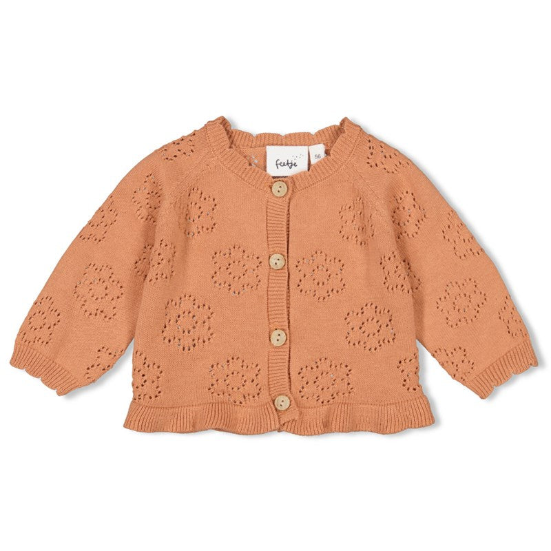 Schöne Strickjacke mit Ajour-Muster in Haselnussbraun aus Baumwolle