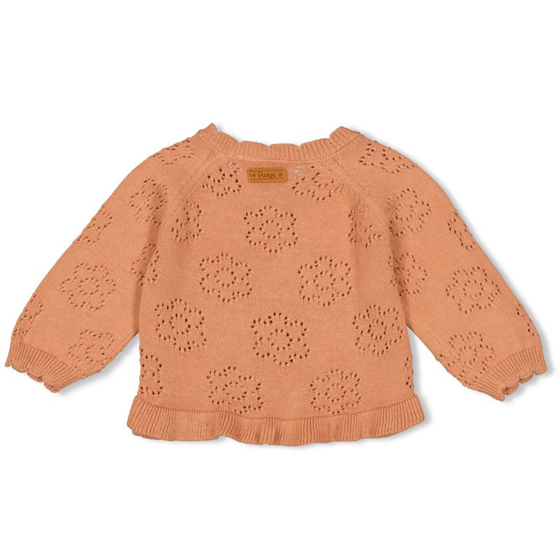 Schöne Strickjacke mit Ajour-Muster in Haselnussbraun aus Baumwolle