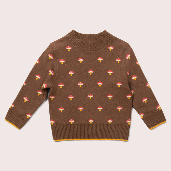 Warmer Winterpullover in braun mit Pilzen von Little Green Radicals
