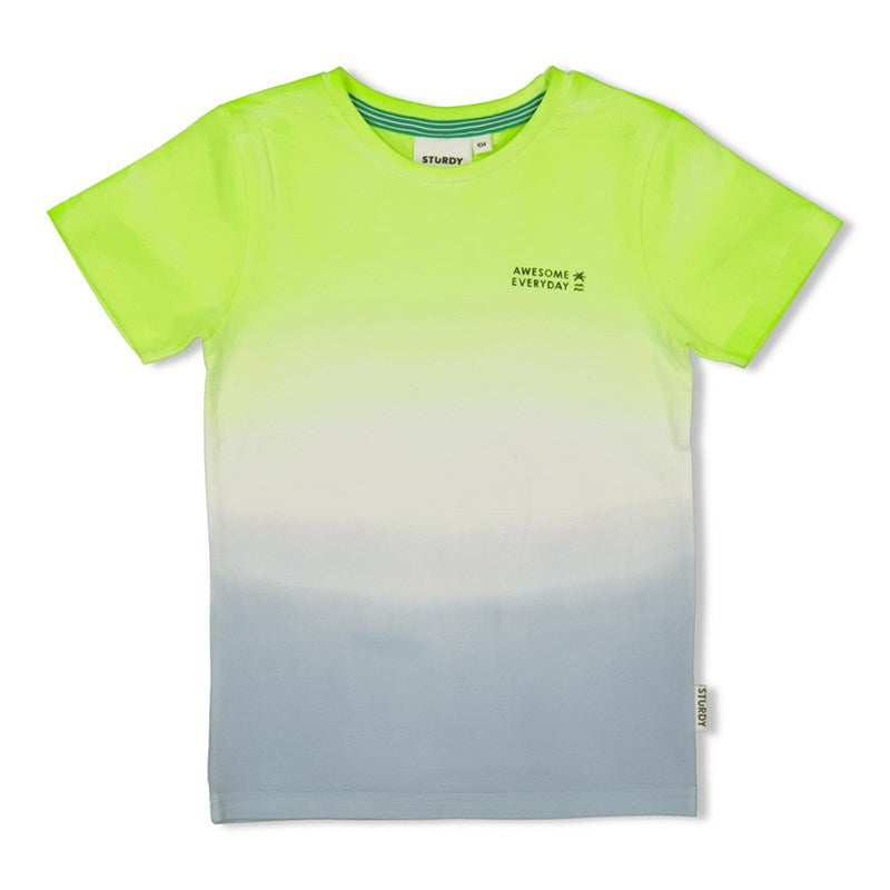 Cooles T-Shirt von Sturdy mit Farbverlauf von gelb nach blau, aus Baumwolle