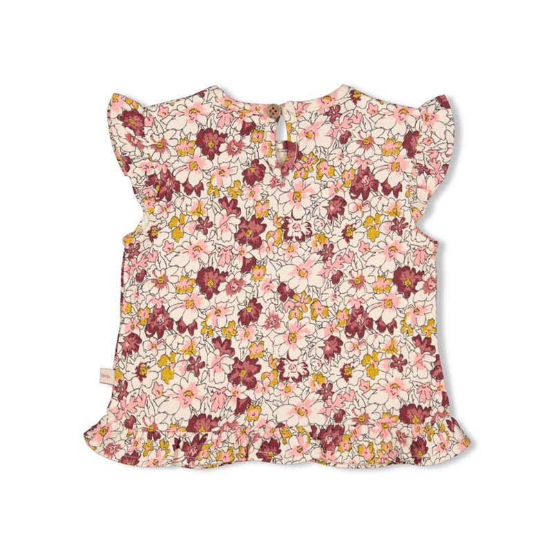 T-Shirt mit Blume all over print aus Bio-Baumwolle mit hübschen Rüschen an den Armen und am Bund