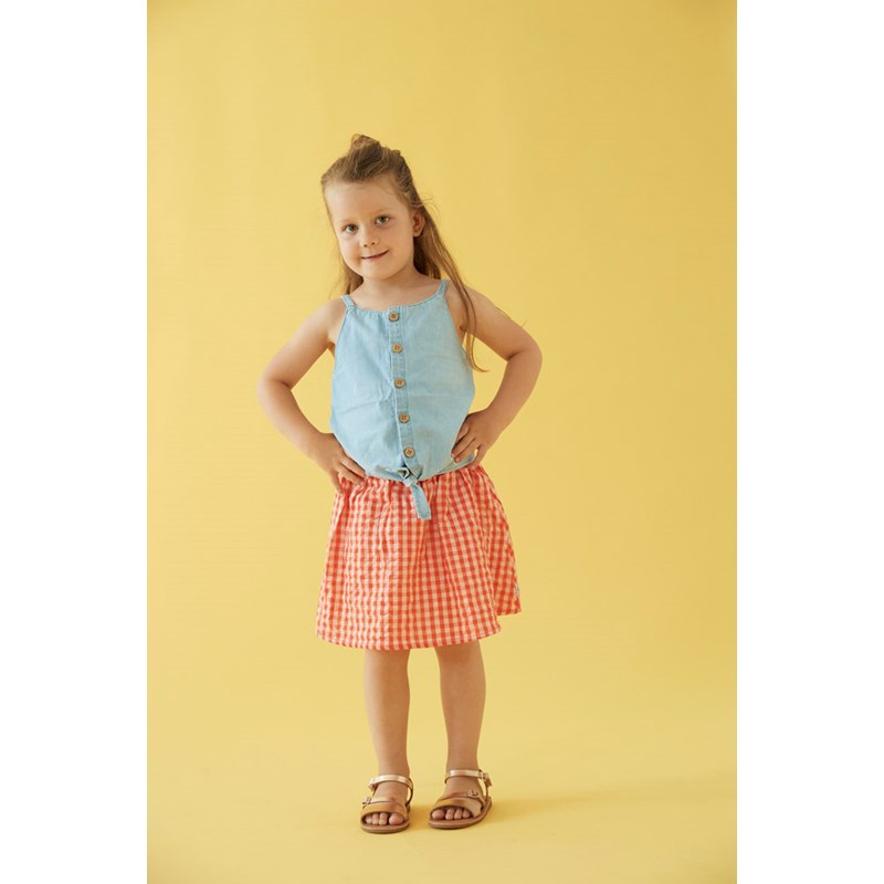 Träger-Top in denim blau zum Knoten