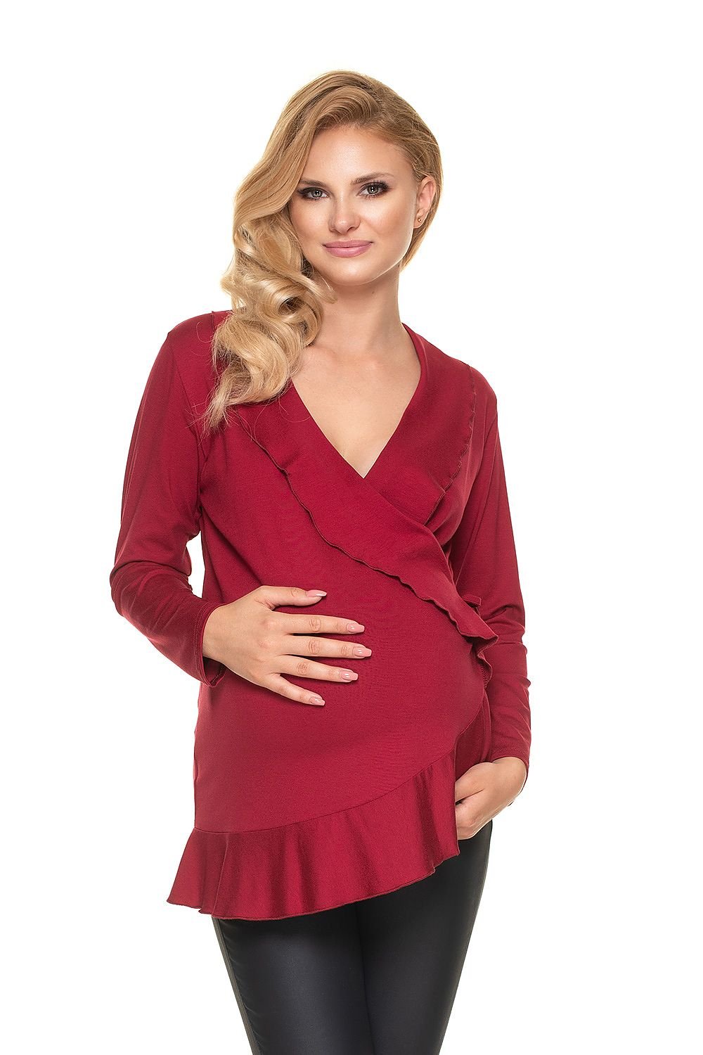 PeeKaBoo - Umstands-Bluse mit Rüschen und seitlicher Schnürung in Rot