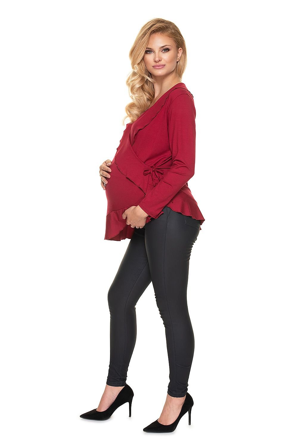 PeeKaBoo - Umstands-Bluse mit Rüschen und seitlicher Schnürung in Rot