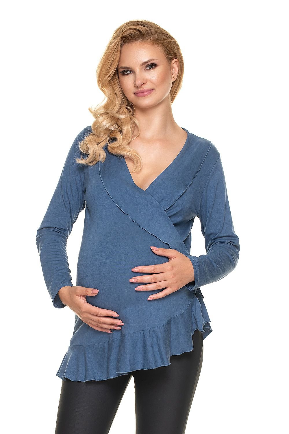 PeeKaBoo - Umstands-Bluse mit Rüschen und seitlicher Schnürung in blau