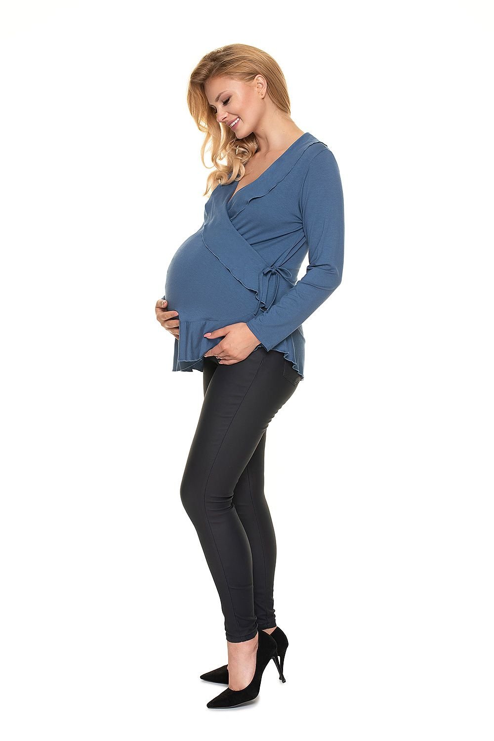 PeeKaBoo - Umstands-Bluse mit Rüschen und seitlicher Schnürung in blau