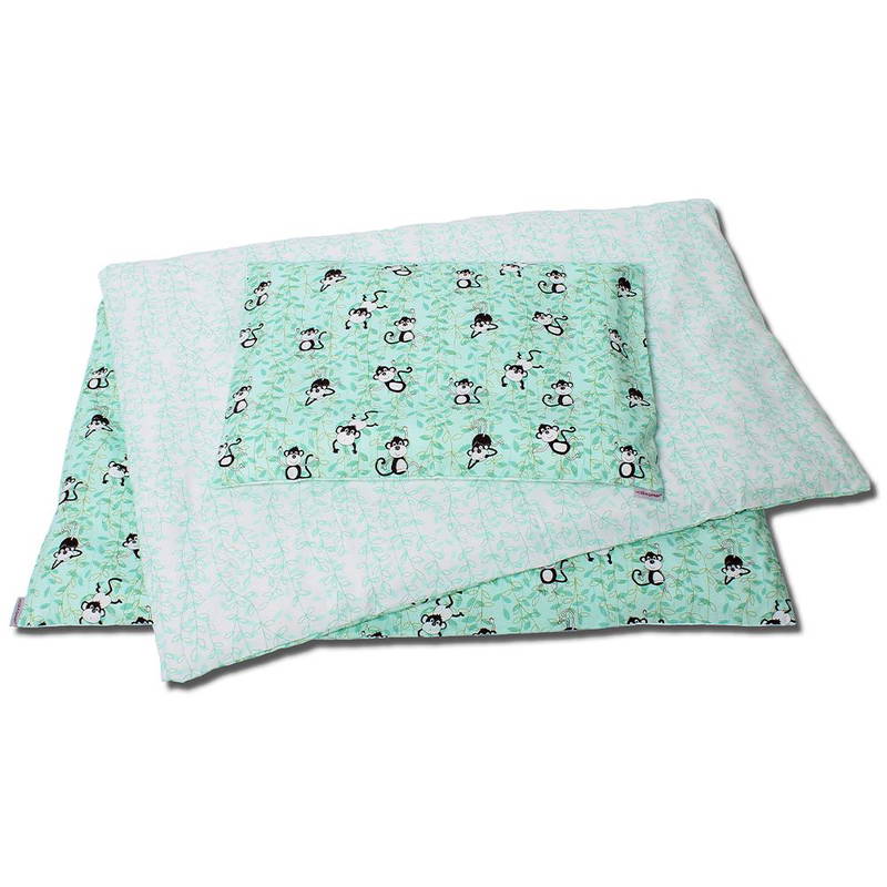 Schönes und hochwertiges Bettwäsche Set mit den frechen Affen in einem schönen grün