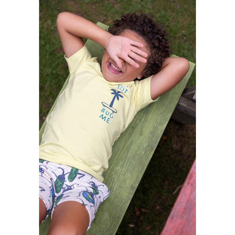 Hochwertiges T-Shirt aus Bio-Baumwolle in gelb mit Palme und Skateboard