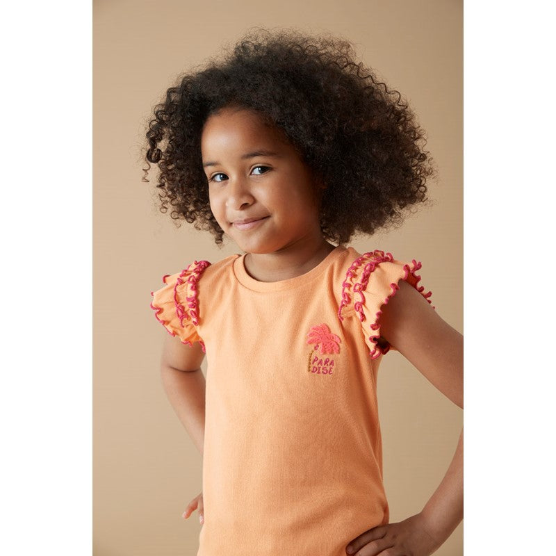 Geripptes T-Shirt aus Bio-Baumwolle mit Rüschen in orange
