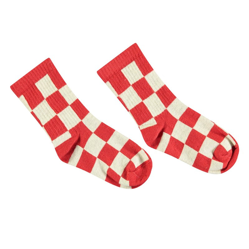 Cool und lässig: die Socken von Sturdy mit den Karos in rot und hellgrau sind ein echter Hingucker!
