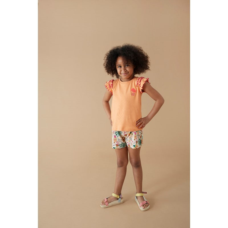 Geripptes T-Shirt aus Bio-Baumwolle mit Rüschen in orange