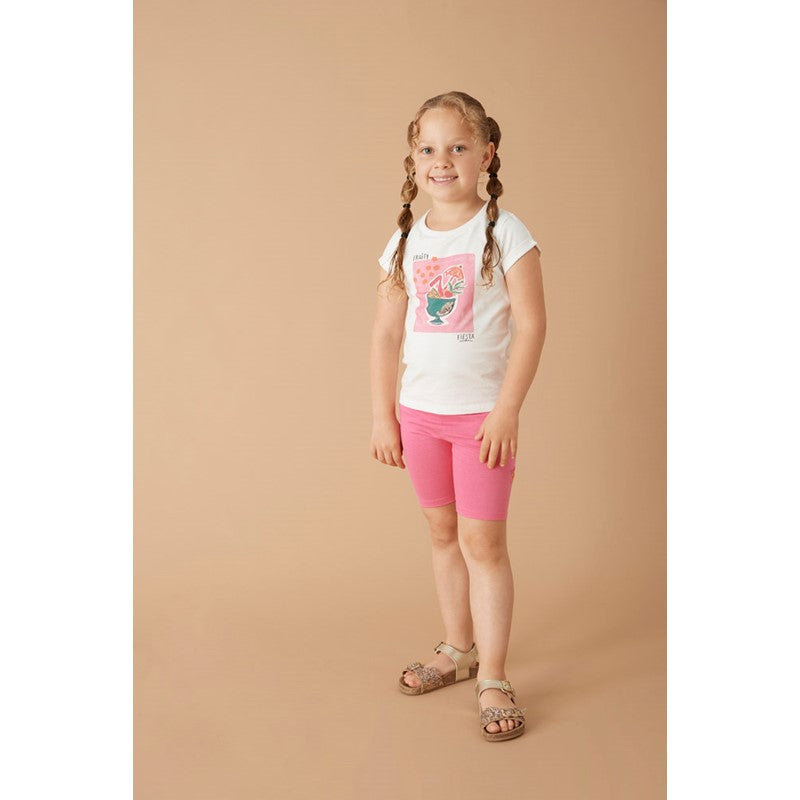 Rosa Biker Shorts für Mädchen in rosa mit goldenem Glitzerbund aus Bio-Baumwolle