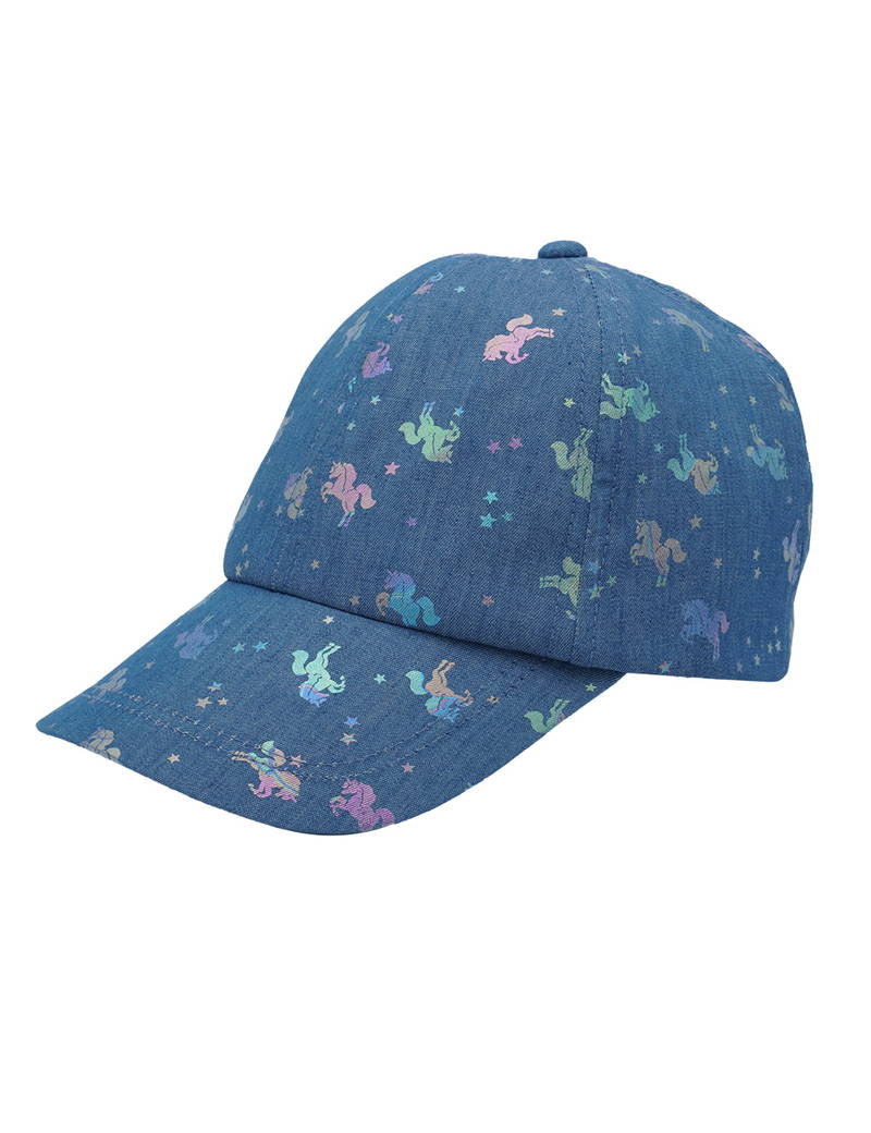 Cooles Mädchen Cap mit glitzernden Einhörnern in denim